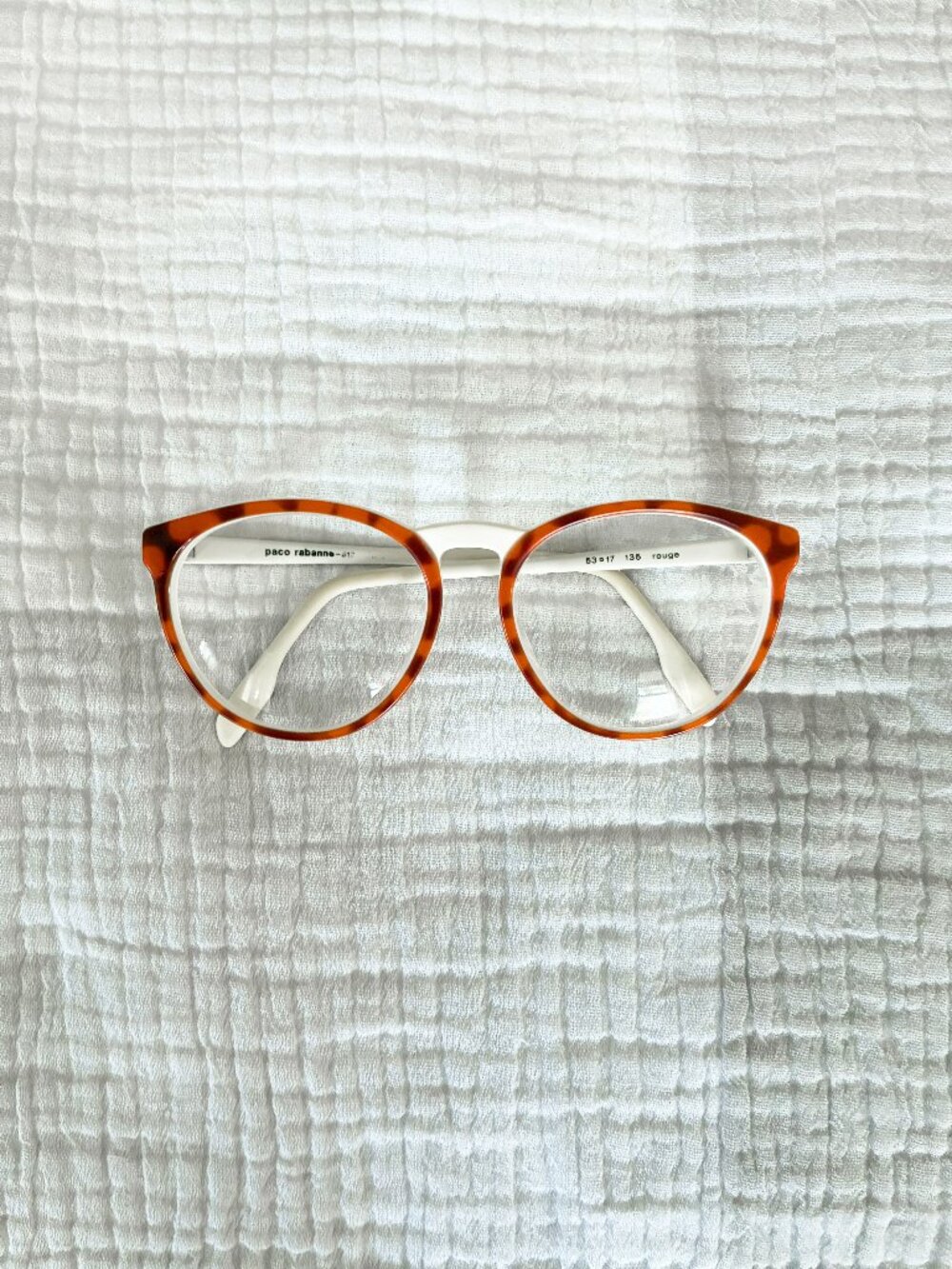 Paco Rabanne White Round Glasses Frames with Orange Tortoiseshell Pattern